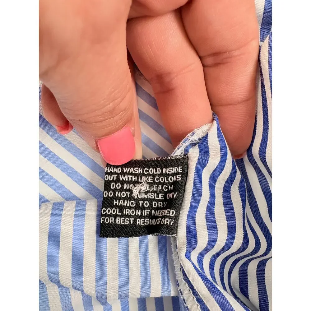 Walter Baker Blue White Stripe Tie Waist High-Low T-Shirt Dress M Coastal Resort